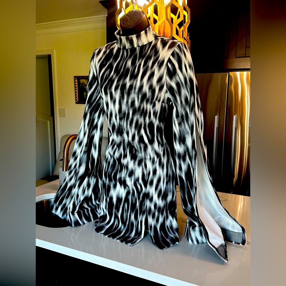 A-14 Black & White Flare Long Sleeve Dress